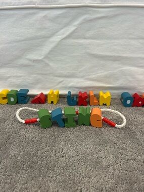 Wooden ABC Lacing Beads Toy - Multicolor